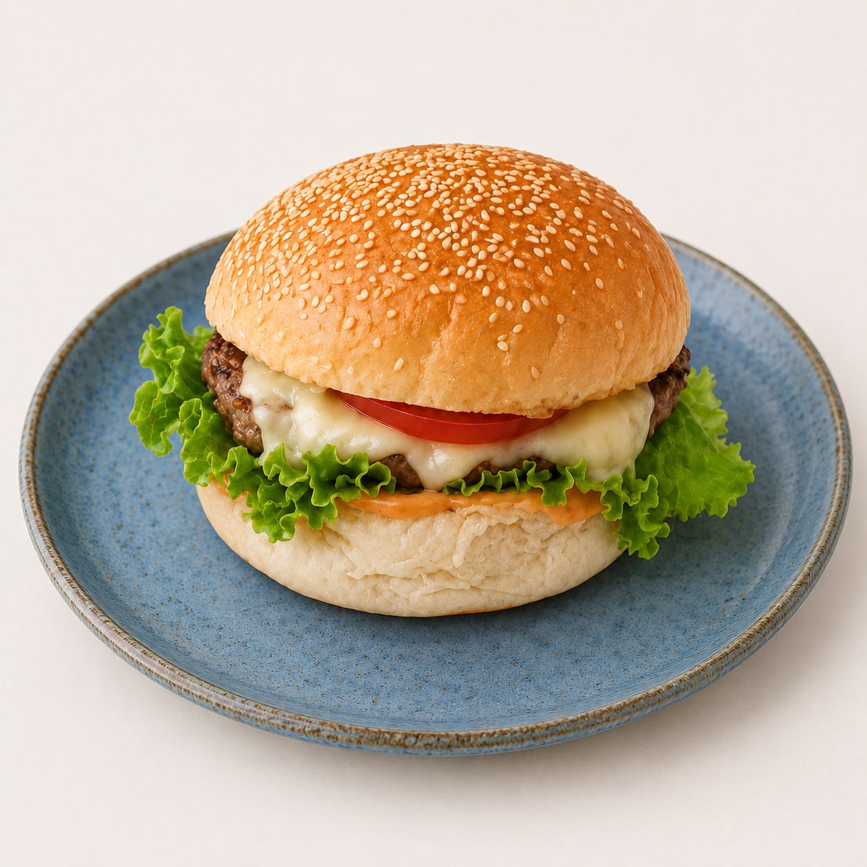 Cheeseburger sa salatom, rajčicom i pecivom sa sezamom